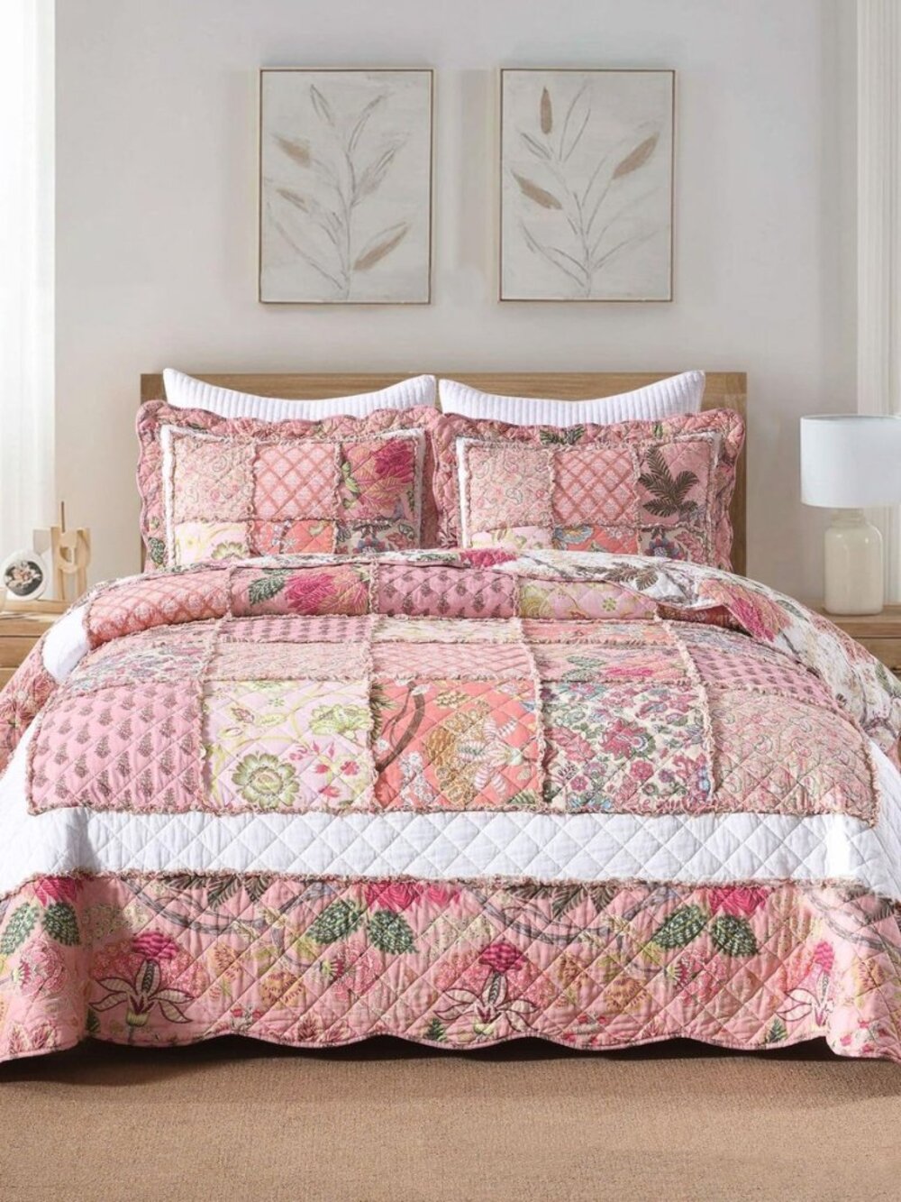 Quilt Set Queen Size Reversible Country Farmhouse Floral Real Patchwork Quilted